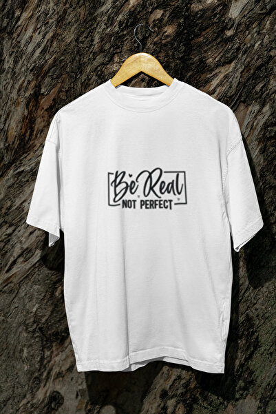 MG تي شيرت نسائي مطبوع عليه BE REAL NOT PERFECT برقبة دائرية من القطن مقاس كب...
