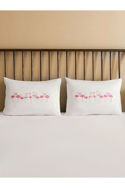 LC Waikiki Λευκή Φλαμίνγκο Υφαντή Μαξιλαροθήκη 2 τεμαχίων 50x70 cm