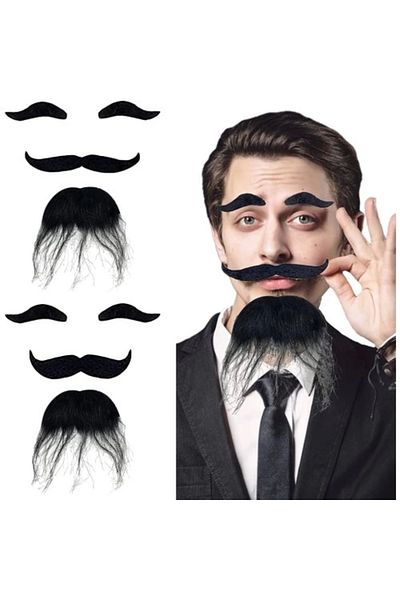 HİMARRY Black Color Self-Adhesive False Beard Mustache and Eyebrow Set