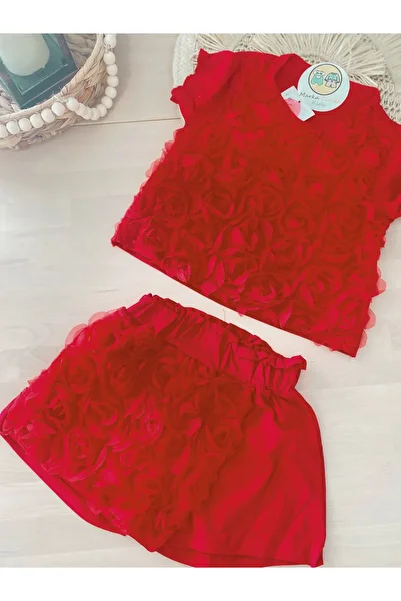 Marka Sensin Kids Girl's Shorts and Skirts 3D Rose Pattern Special Design Set of 2
