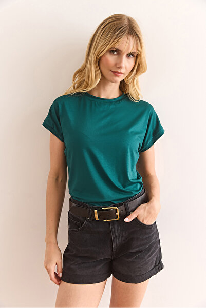 Olalook Women's Petrol Green Bat Knitted Viscon Blouse Blz-19001916