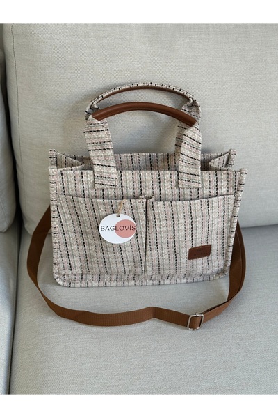 BAGLOVİS Canvas Front Pocket Women's Shoulder Bag Uz22 En28