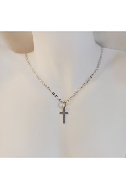 Crystal Atelier Gümüş Kaplama Haçlı Düz Zincirli Kolye-Unisex Gothic Punk Zincirli Haçlı Kolye