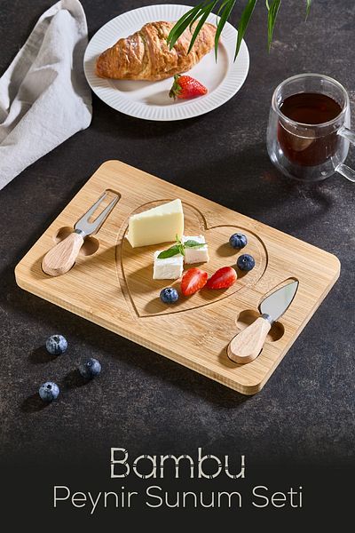 Vienev Bambu Love Breakfast Cheese Presentation Set with Double Knife