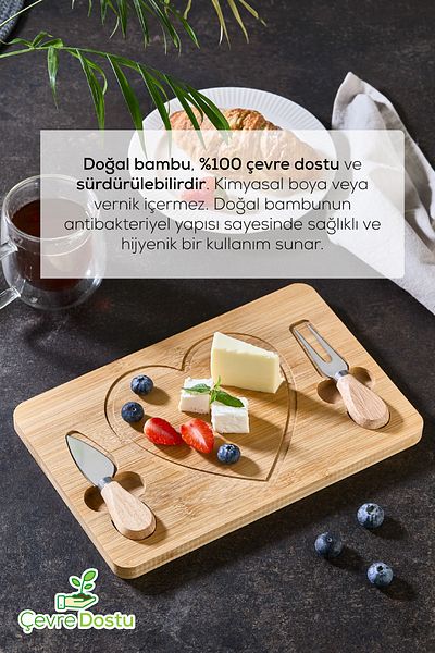 Vienev Bambu Love Breakfast Cheese Presentation Set with Double Knife