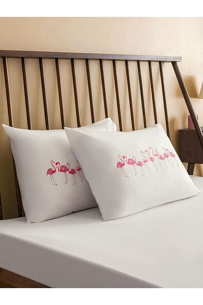 LC Waikiki Λευκή Φλαμίνγκο Υφαντή Μαξιλαροθήκη 2 τεμαχίων 50x70 cm