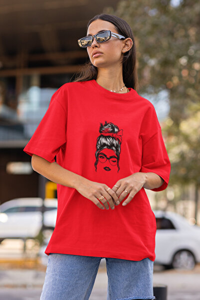 MG تي شيرت نسائي مطبوع برقبة دائرية من القطن مقاس كبير وأكمام قصيرة