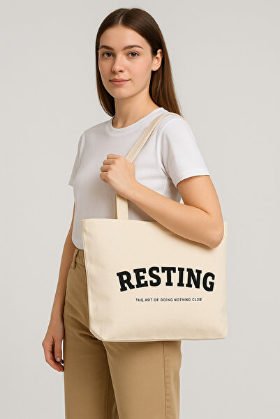 Arsenis RESTING Baskılı Doğal Kanvas Bez Çanta | Kampüs, Plaj, Laptop ve Günl...