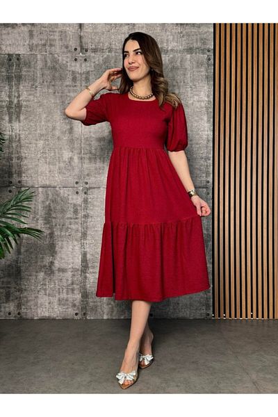 Viyamo New Season Women's Short Sleeve Open Collar Folded Wrap Balloon Dress