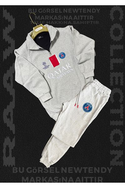 Minikelya Paris Sweatshirt Summer Suit Stand-Up Collar Top Combed Cotton Shorts Bottom Champions League Logo 2-Piece Combination