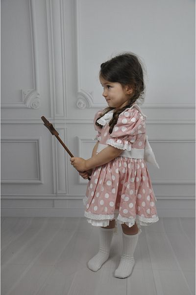 ministok Polka Dot Baby Collar Girl's Dress with Bow on the Back