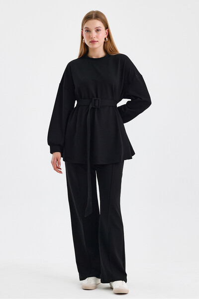 KUAD Black Belted Basic Sweat Pants Suit