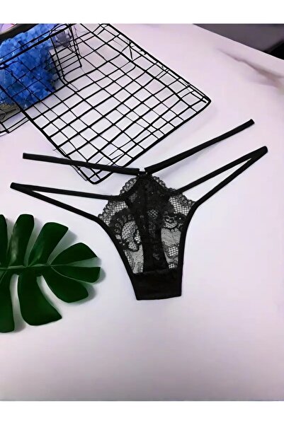 YIWU Dantel ,Şeffaf Esnek Çift Askılı, Olgun Stil, Düz Renk, Çapraz Bant Detayı, Tanga /V-String Külot