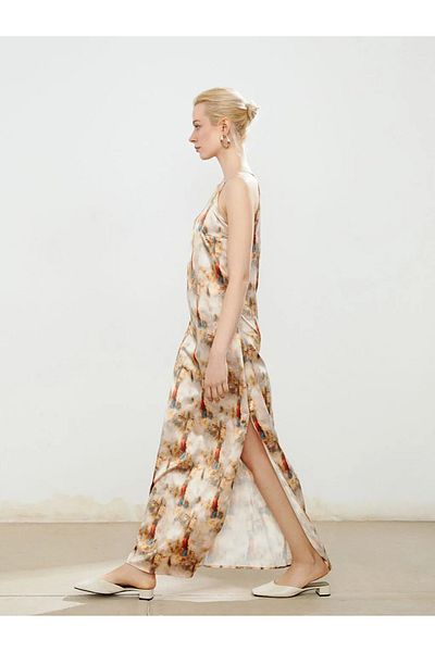 LC Waikiki Soulife Beige Halter Neck Print Strap Dress