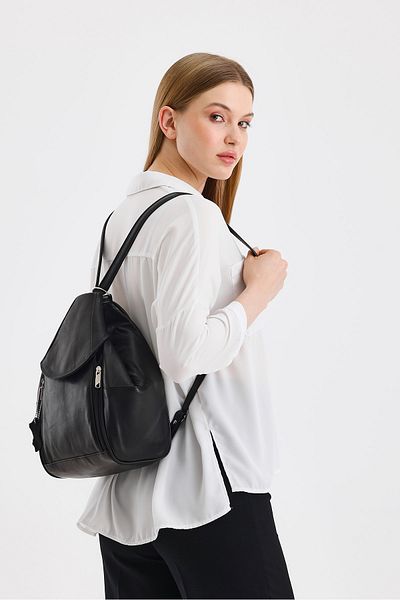 Deribag Rucsac și geantă de umăr neagră din piele naturală