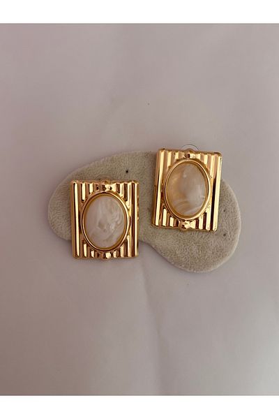 YENGEÇ Vintage Model White Gold Detail Earrings