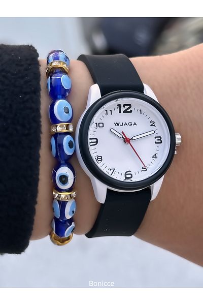 Jaga Tarafttar Colors Pool Sea Use Black Number Boys Girls Kids Wrist Watch+Bracelet