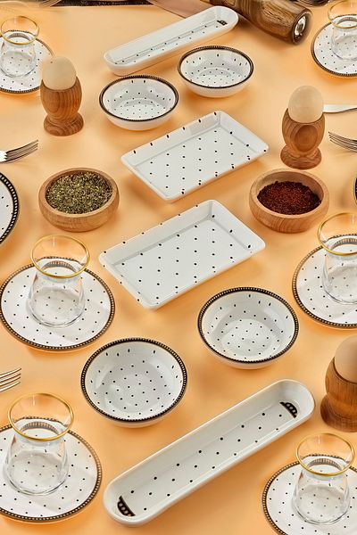 Babion Polka Dot Luxury Ceramic 20 Piece Gift Breakfast Set for 6 People with Tea Cups, Set