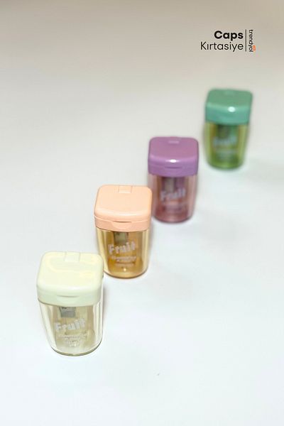 caps office Set of 4 Pastel Colored Pencil Sharpeners |   Practical Use with Lid and Container