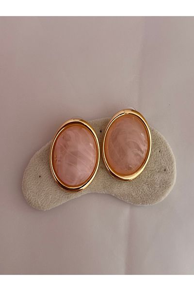 YENGEÇ Oval Pearlescent Pink Gold Detail Earrings