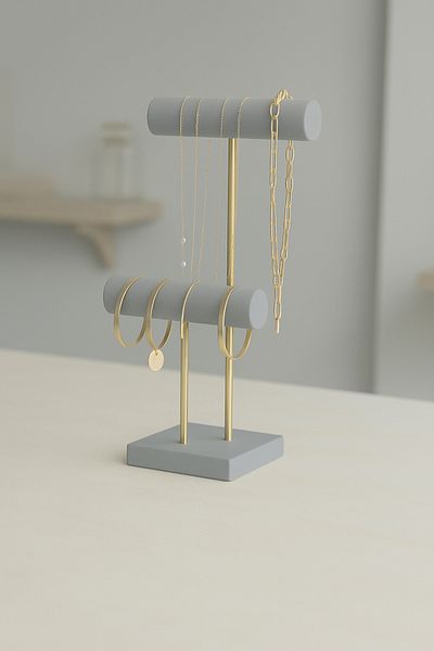 madam curie home Two Tiers Ecru Necklace and Bracelet Stand, Jewelry Stand