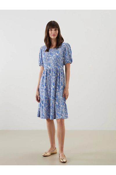 LC Waikiki Lcw Comfort Blue Crew Neck Floral Mini Dress