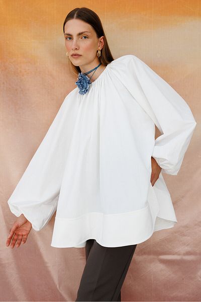 KUAD Ecru Flounce Poplin Blouse