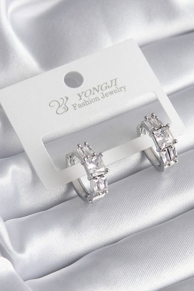 Skygo Brass Silver Color Square Zircon Stone Women's Earrings - TJ-BKP8351