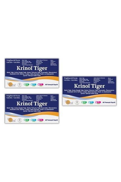 Krinol Tiger - Kuersetin, Resveratrol, Koenzim Q10, Safran, Lutein, Beta Karoten ve Rutin - 3 Kutu