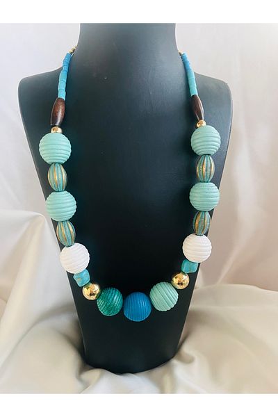 COCOSH TAKI Turquoise Blue Bead Special Design Multiple Necklace