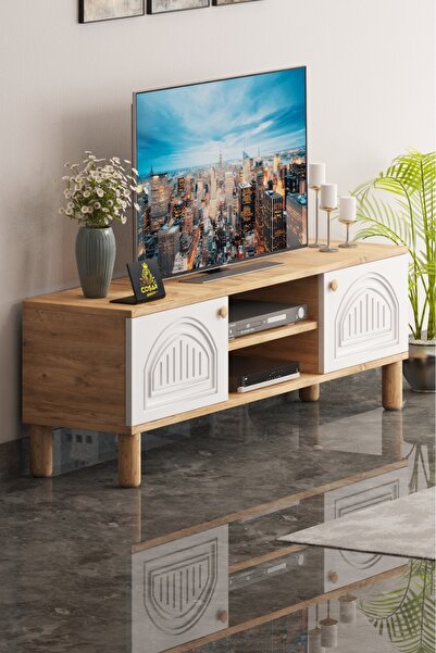 Cosargroup Bohem Tv Ünitesi 150 Cm Mdf Mebran Kapak Çizgili D Kapak Bohem Tarz Tv Sehpası