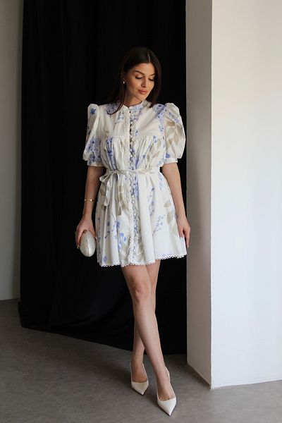 Julidress Φόρεμα με λευκό σχέδιο με κουμπιά με γιακά Μίνι μήκους Premium Design