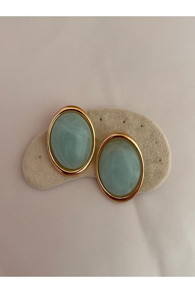 YENGEÇ Oval Pearlescent Earrings Gold Detail