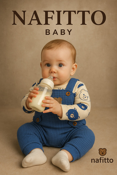 NAFİTTO Ayı Nakışlı Erkek Bebek Tulum 3’lü Tulum Seti – Zıbın, Tulum Ve Çorap | 3-6-9 Ay Bebek Kıyafeti