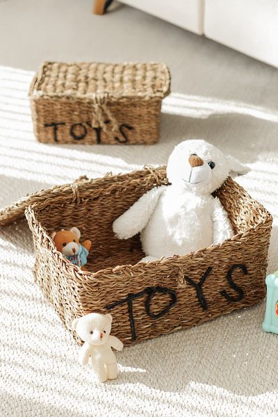 DECHAUS 2 Pieces Hand Knitted Wick Toys Written Rectangular Organizer Basket Bamboo Wick