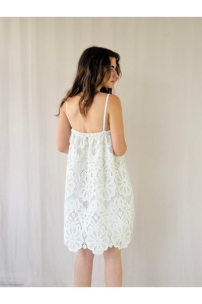 Retrobird Design June Lace Strap Mini Dress Women Ecru