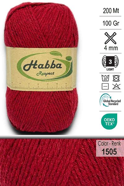 habba respect خيط حياكة يدوي كلاسيكي من الأكريليك - خيط سترة وشاح قبعة صغيرة 1505 - أحمر