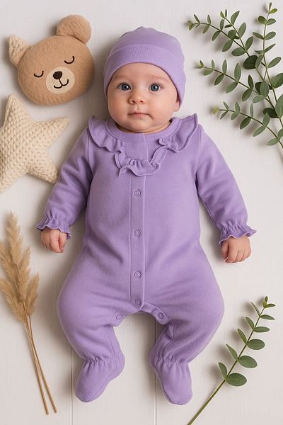 Babydonat Lined Bow Jumpsuit for Baby Girl - With Hat