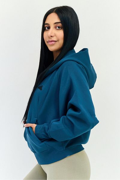 adidas Women Sportswear Fit Long Sleeve Outdoor Hoodie, Dark Teal Blue