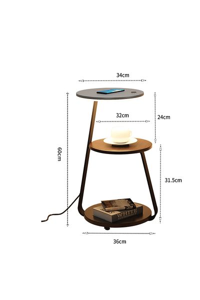 1st Side Table - Built-in LED Lighting & Wireless Mobile Charger - 36 x 60 cm