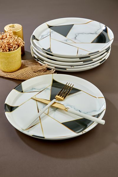 Babion Luxury Ceramic Marble Mosaic Service Presentation Plate for 6 Persons 26cm