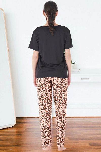 buHillco Estiva Women's Leopard Patterned Short Sleeve Pajama Set