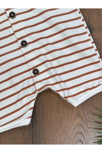 tiwitibaby Striped Hat Front Buttoned Summer Baby Boy Jumpsuit