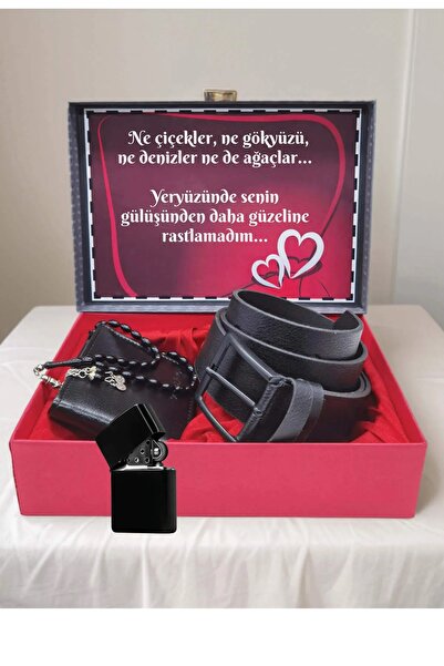 expreshediye Kemer Cüzdan Çakmak Tesbih Hediyelik Kutusunda Siyah Set