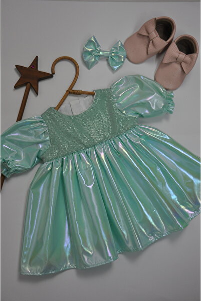 ministok Water Green Toka Aksesuarlı Kız Bebek Elbise