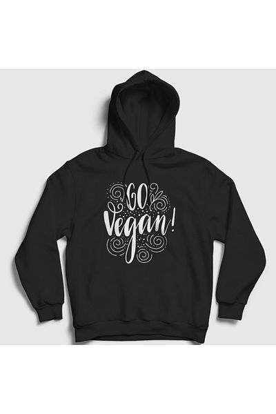 Presmono Unisex Μαύρη Go Vegan Χορτοφαγική Φούτερ Με Κουκούλα 542840tt