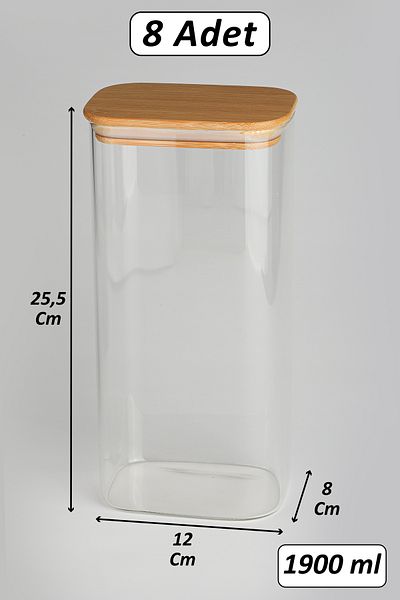 color house 8 Pieces 1900ml Luxury Rectangular Vacuum Natural Bamboo Lid Borosilicate Glass Puls Jar - B02
