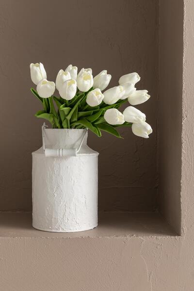 DEFORA باقة زهور التوليب الاصطناعية المكونة من 8 زهور ذات ملمس حقيقي باللون ا...