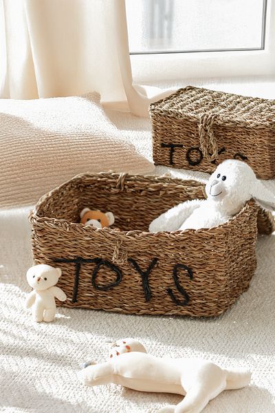 DECHAUS 2 Pieces Hand Knitted Wick Toys Written Rectangular Organizer Basket Bamboo Wick