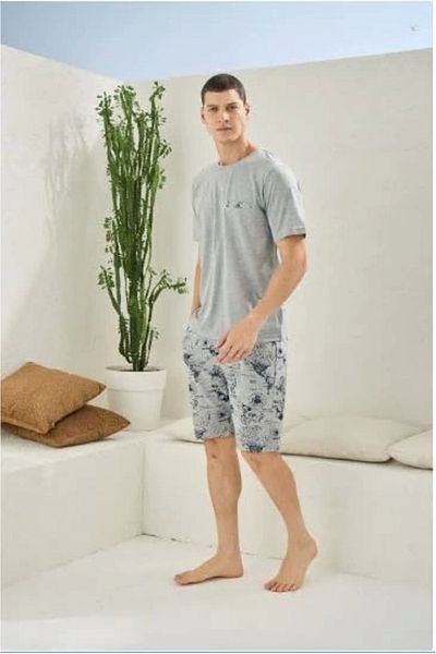 Kocabey Men's Crew Neck Gray Shorts Pajama Suit